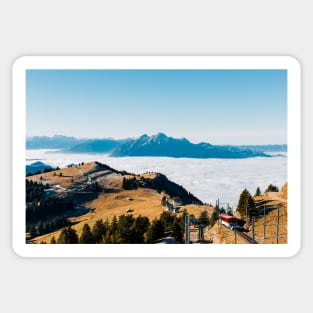 Swiss Alps - Mount Rigi Cogwheel Train With Alpine Range in Background Sticker